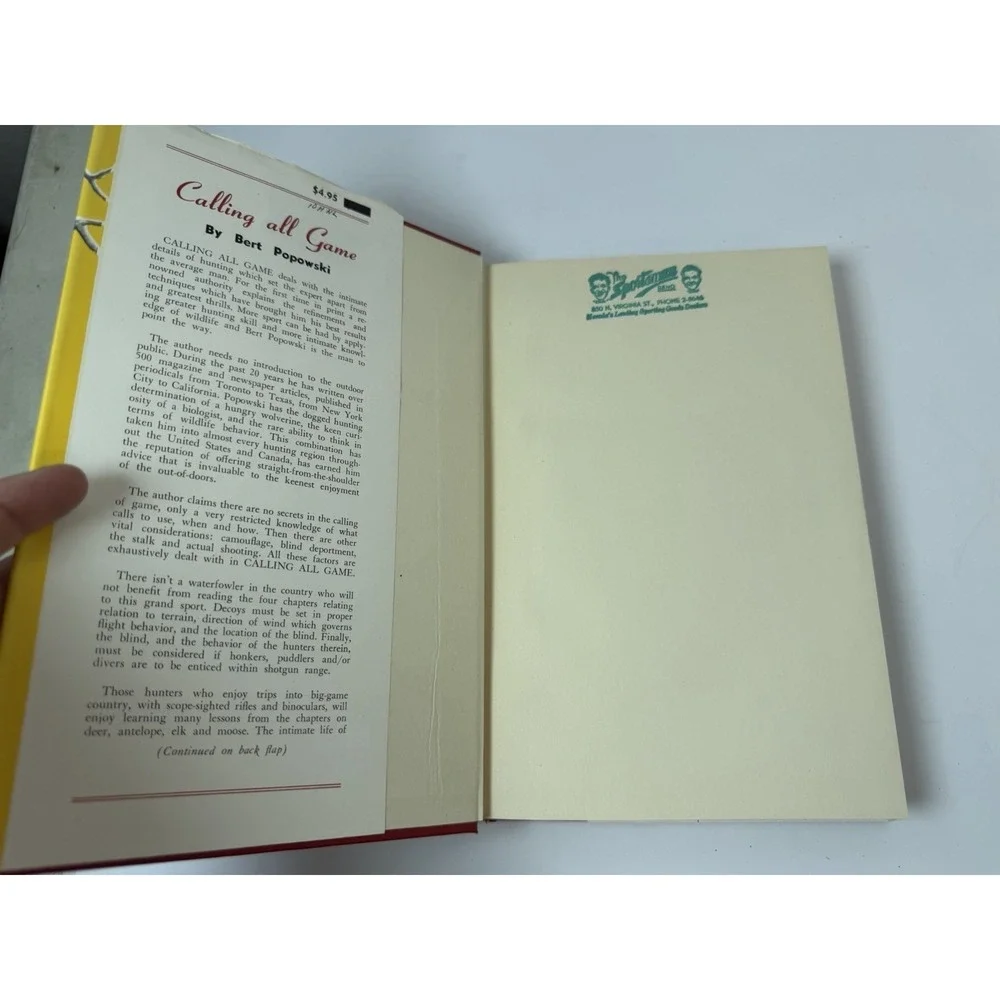 Calling All Game By Bert Popowski HC 1952 First Edition Hunting Stories and Tips